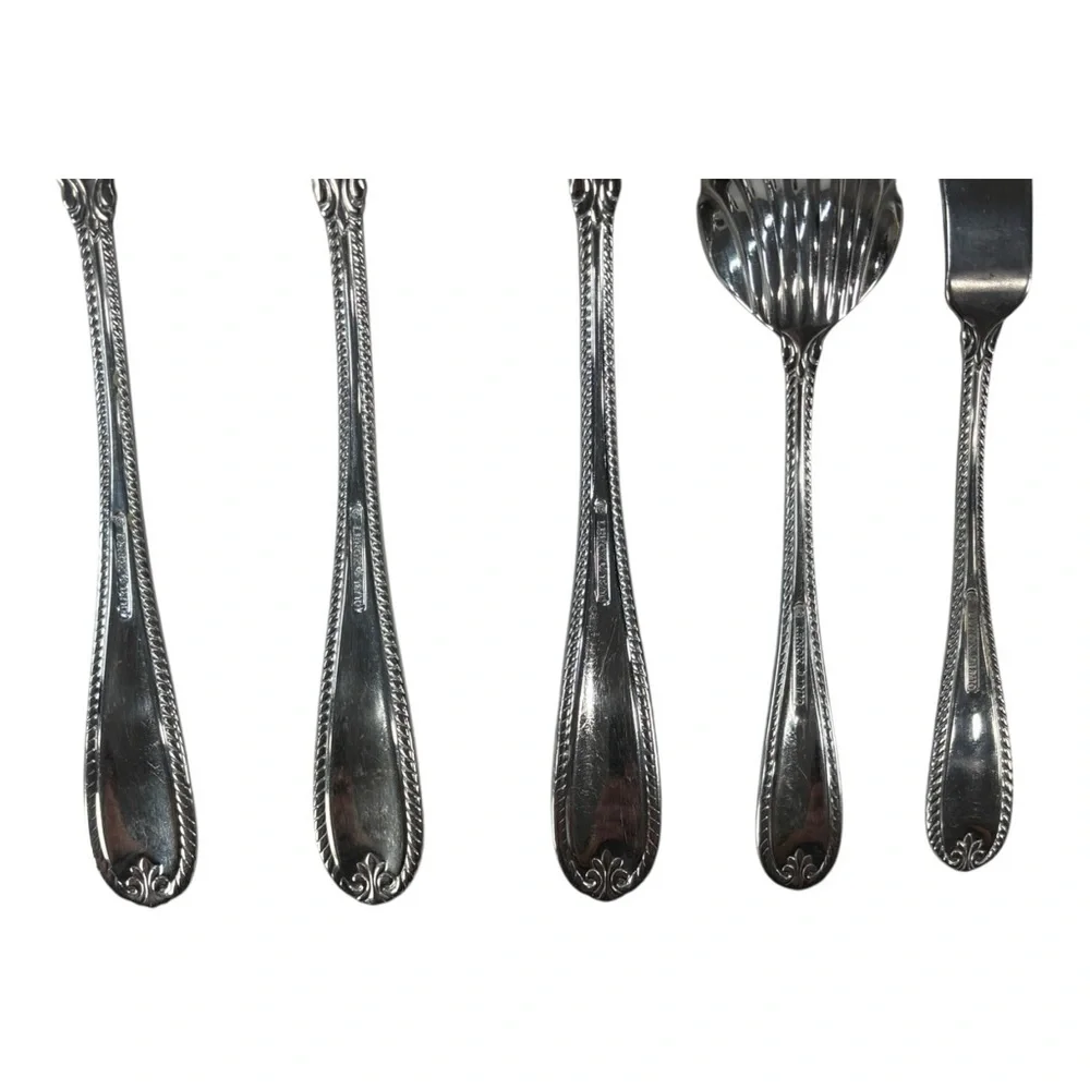5 Pc Lenox Tudor Bead Augusta Serving Hostess Set 18/10 Stainless Steel Flatware